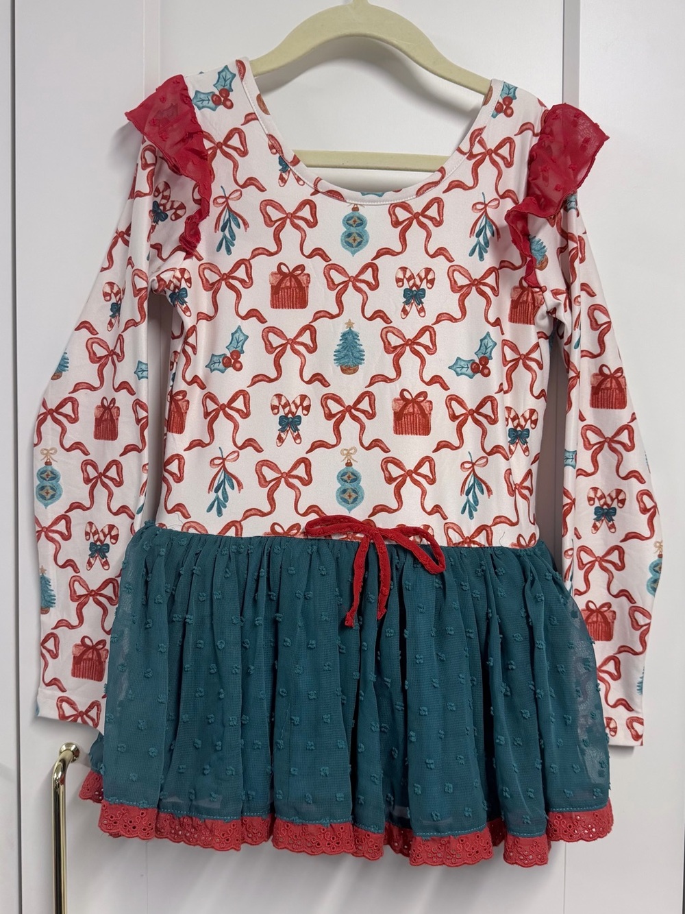 Cheeky Plum Farrah Leotard Dress - Christmas Bows NWT